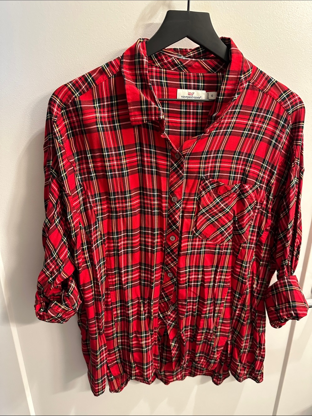 Vineyard Vines Red Plaid Button-Down Shirt with Black & White Accents